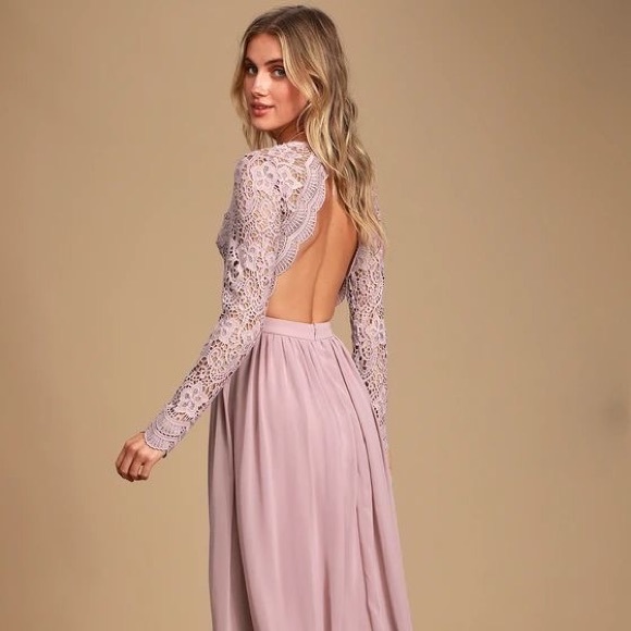 SOLD RARE Lulus Awaken My Love Dusty Lavender Long Sleeve Lace Maxi Dress - Picture 11 of 16